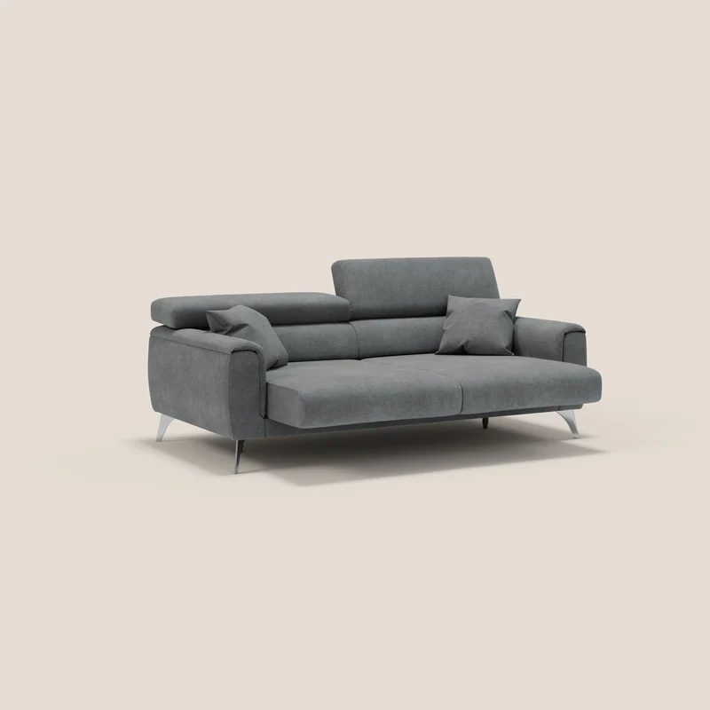Caravaggio Canapé avec assises extensibles et têtières réglables en tissu imperméable T02 gris