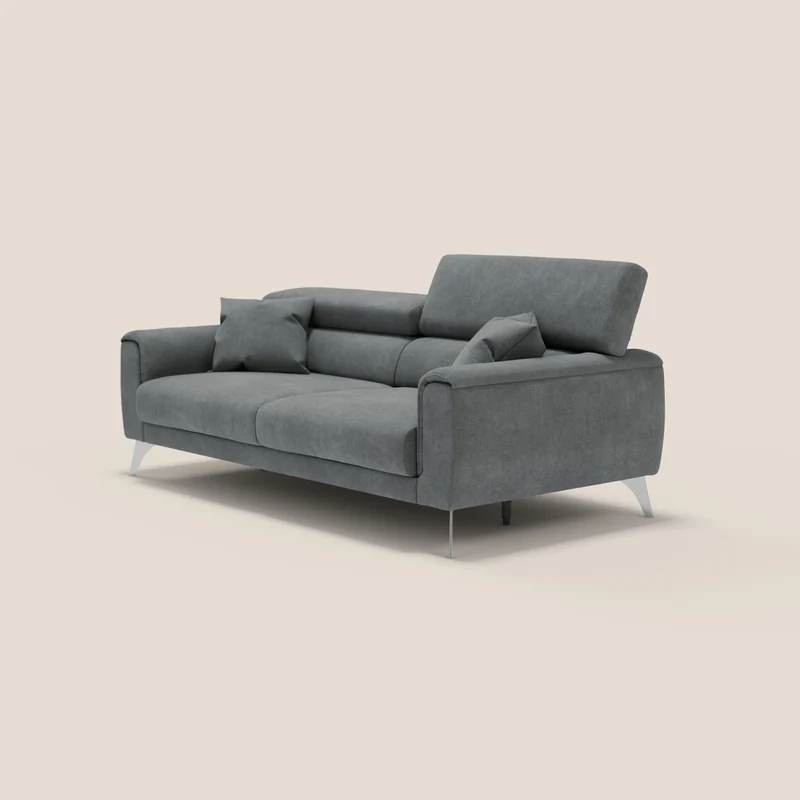 Caravaggio Canapé avec assises extensibles et têtières réglables en tissu imperméable T02 gris