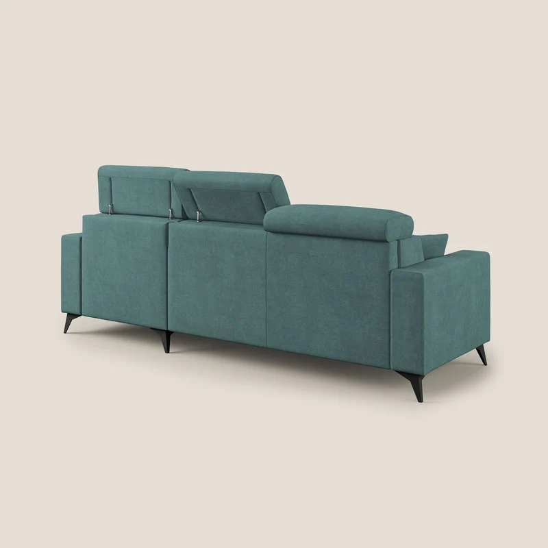 Pegaso canapé convertible d'angle avec têtières inclinables en tissu doux imperméable T02 bleu canard