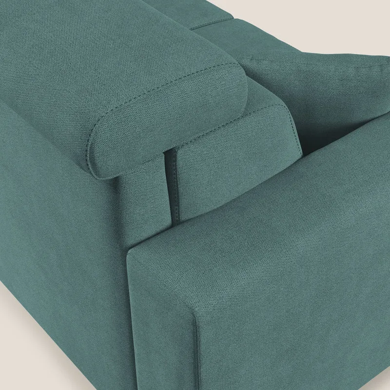 Pegaso canapé convertible d'angle avec têtières inclinables en tissu doux imperméable T02 bleu canard
