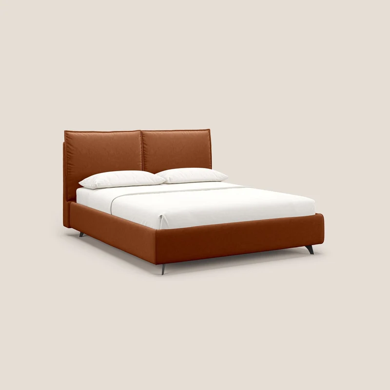Nives lit rembourré avec coffre déhoussable en microfibre velours imperméable T09 rouille