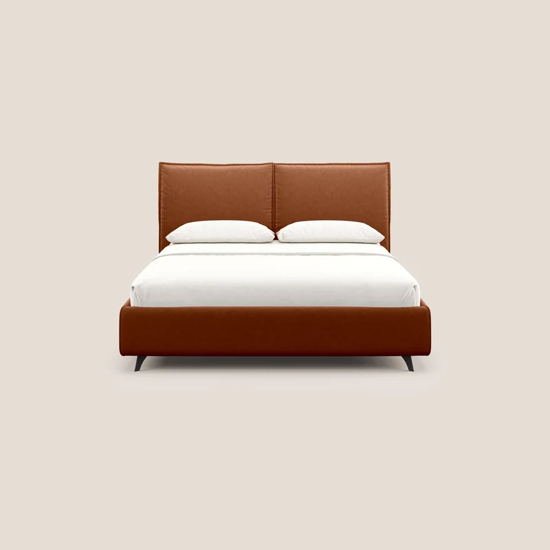 Nives lit rembourré avec coffre déhoussable en microfibre velours imperméable T09 rouille
