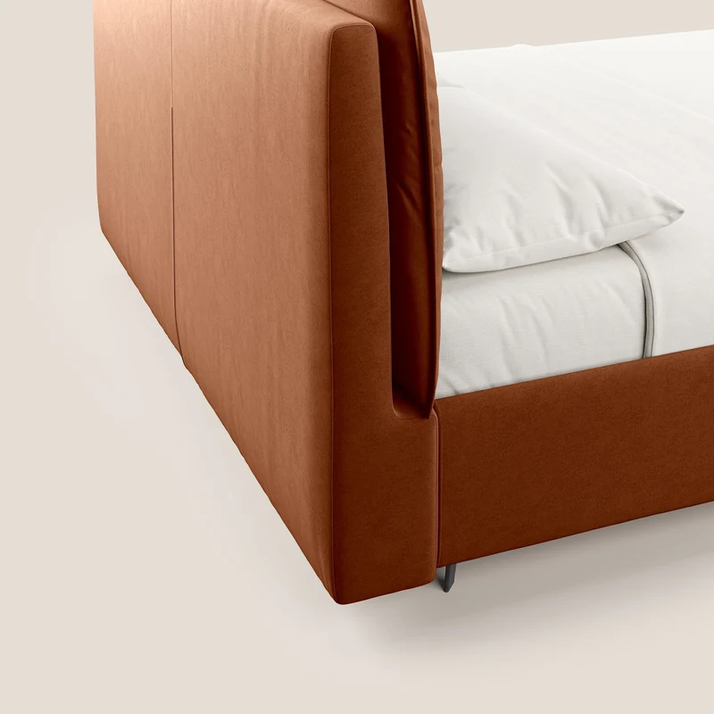 Nives lit rembourré avec coffre déhoussable en microfibre velours imperméable T09 rouille