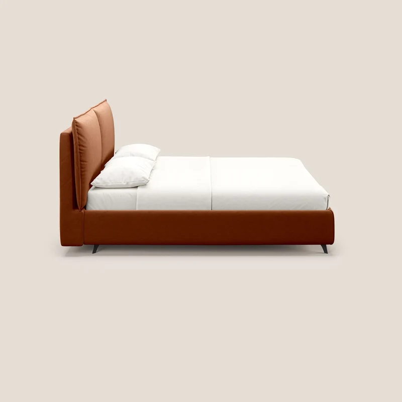 Nives lit rembourré avec coffre déhoussable en microfibre velours imperméable T09 rouille