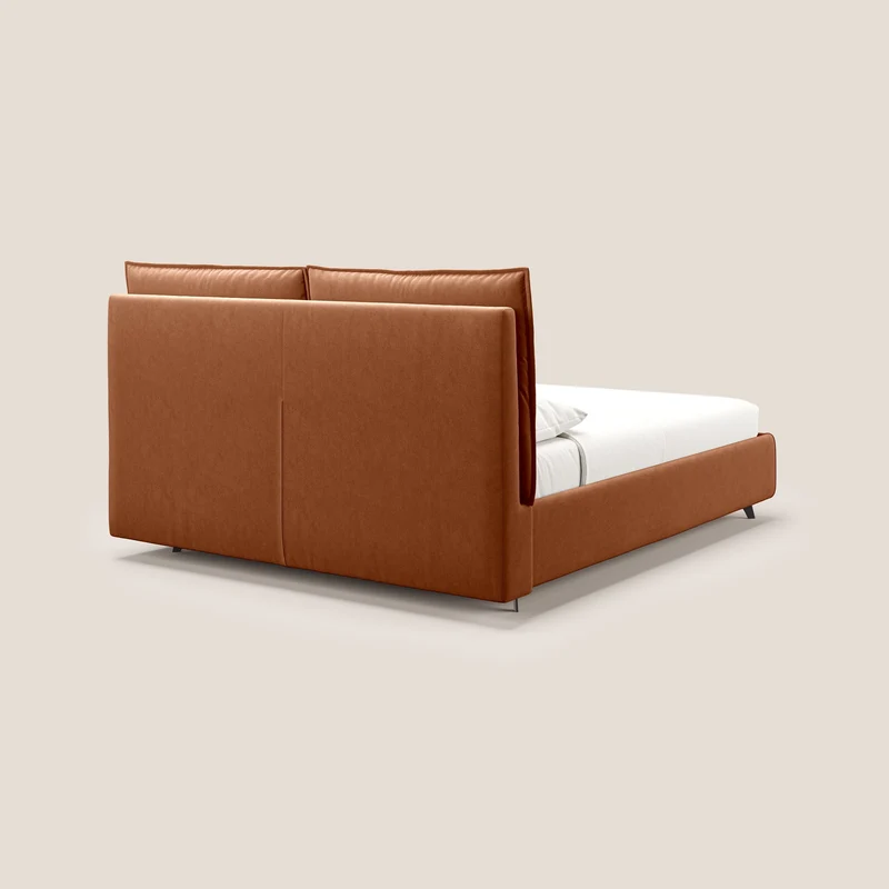 Nives lit rembourré avec coffre déhoussable en microfibre velours imperméable T09 rouille