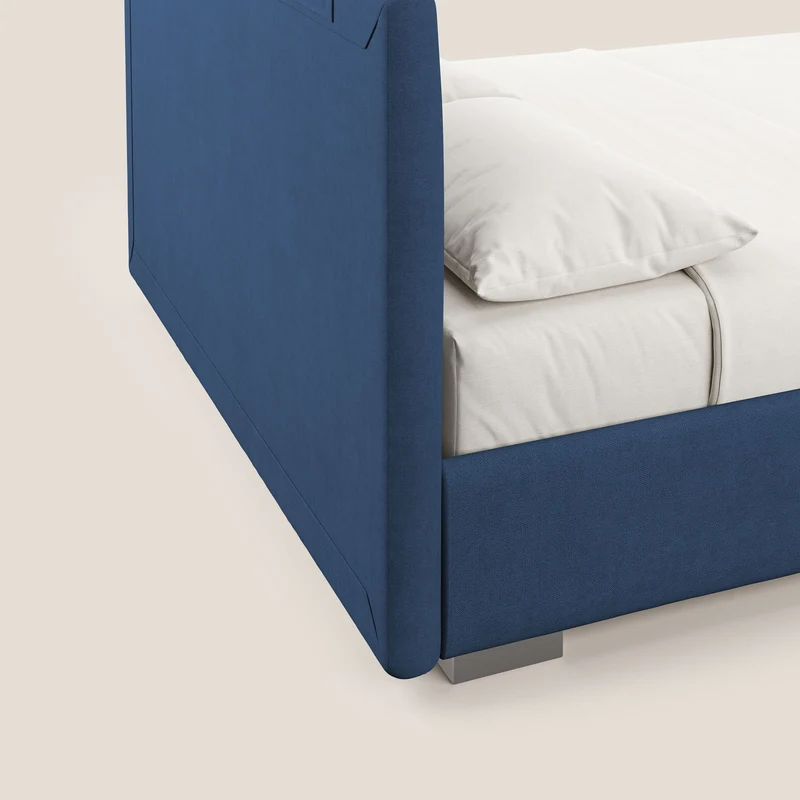 Horus lit rembourré avec coffre et prise USB sur la tête de lit en tissu imperméable T02 bleu