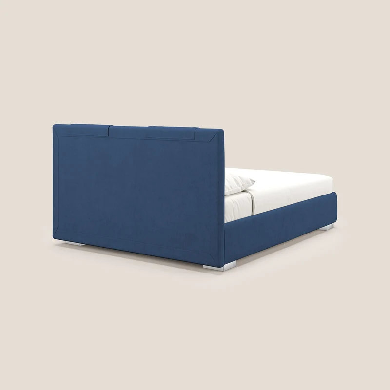 Horus lit rembourré avec coffre et prise USB sur la tête de lit en tissu imperméable T02 bleu