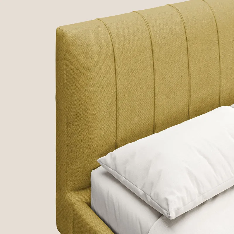 Selene lit rembourré avec pieds bois naturel déhoussable en tissu imperméable T02 jaune