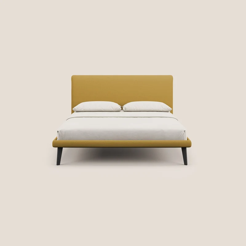 Noel lit minimaliste scandinave avec pieds foncés et tissu flammé imperméable T19 jaune