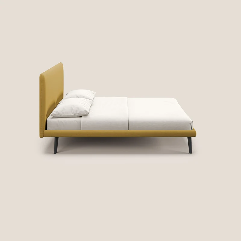 Noel lit minimaliste scandinave avec pieds foncés et tissu flammé imperméable T19 jaune