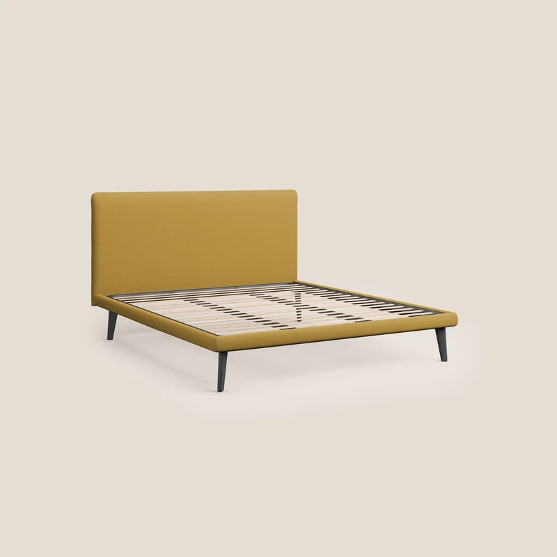 Noel lit minimaliste scandinave avec pieds foncés et tissu flammé imperméable T19 jaune