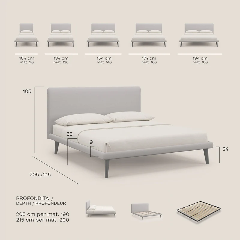 Noel lit minimaliste scandinave avec pieds foncés et tissu flammé imperméable T19 jaune
