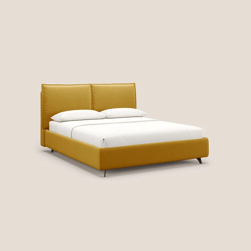 Nives lit rembourré avec coffre déhoussable en microfibre velours imperméable T09 jaune
