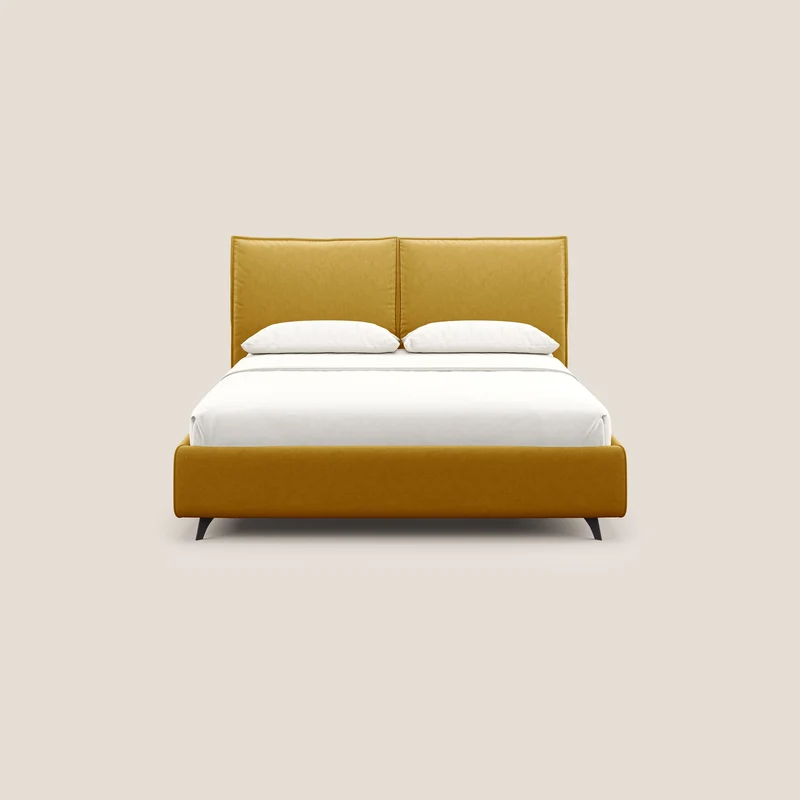 Nives lit rembourré avec coffre déhoussable en microfibre velours imperméable T09 jaune