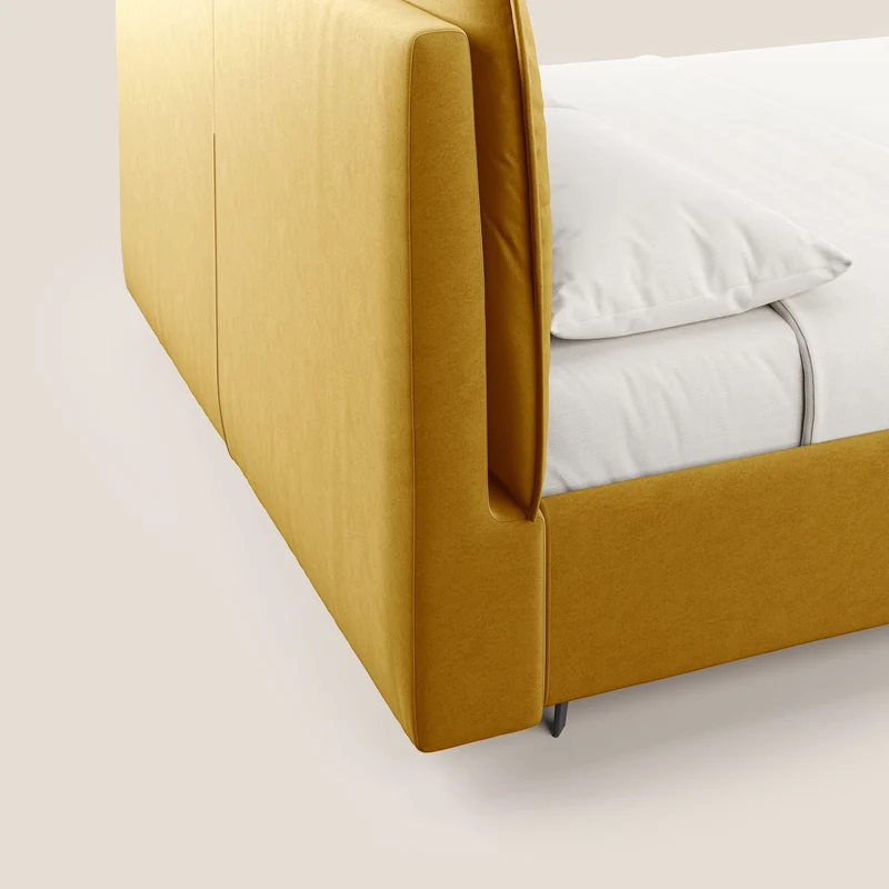 Nives lit rembourré avec coffre déhoussable en microfibre velours imperméable T09 jaune