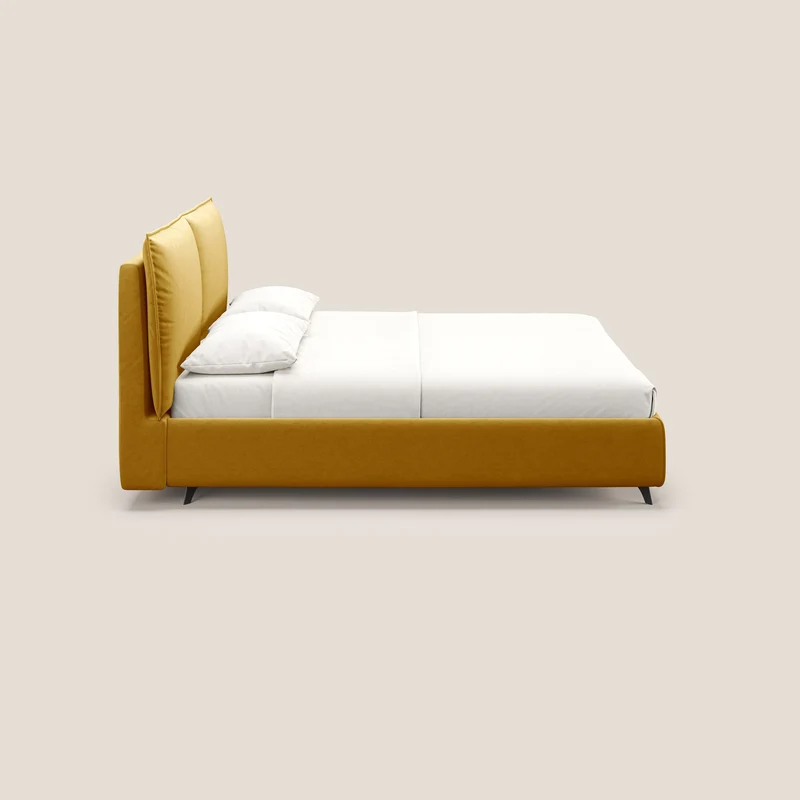 Nives lit rembourré avec coffre déhoussable en microfibre velours imperméable T09 jaune