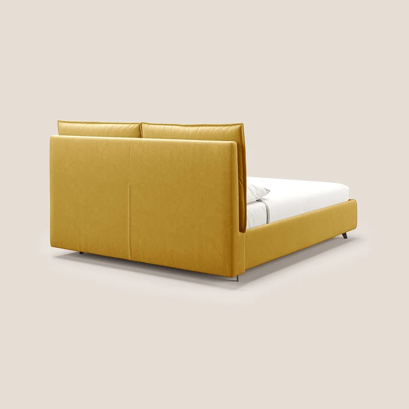 Nives lit rembourré avec coffre déhoussable en microfibre velours imperméable T09 jaune