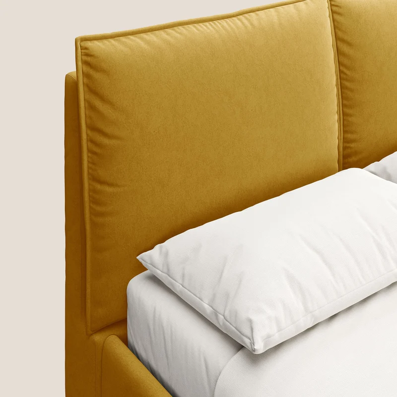 Nives lit rembourré avec coffre déhoussable en microfibre velours imperméable T09 jaune