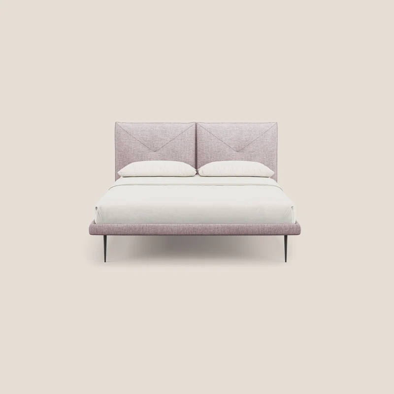 Jolie lit à double panneau et pieds hauts en métal en tissu détachable T18 rose