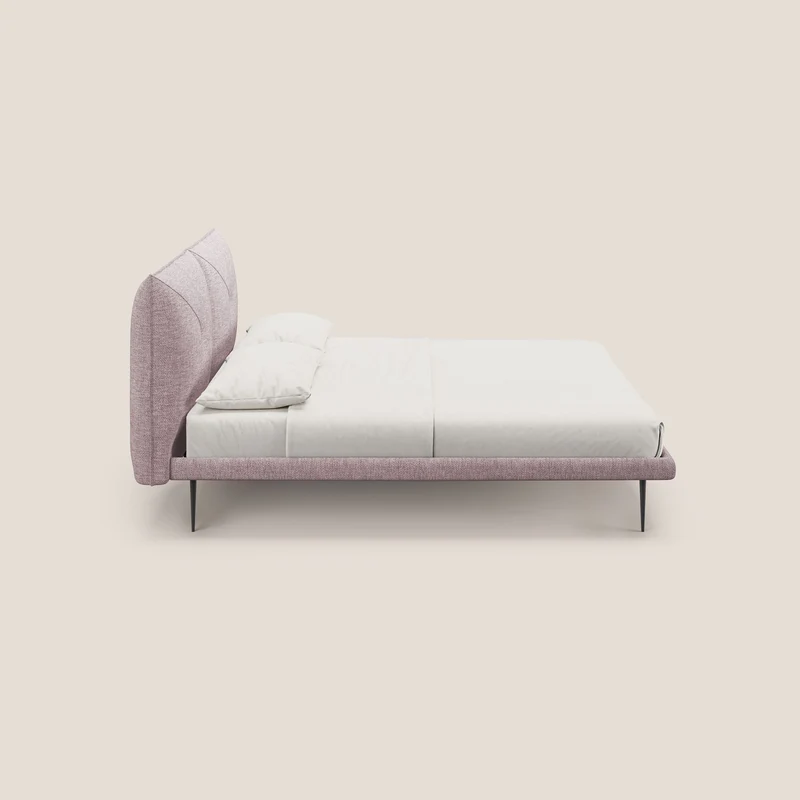 Jolie lit à double panneau et pieds hauts en métal en tissu détachable T18 rose