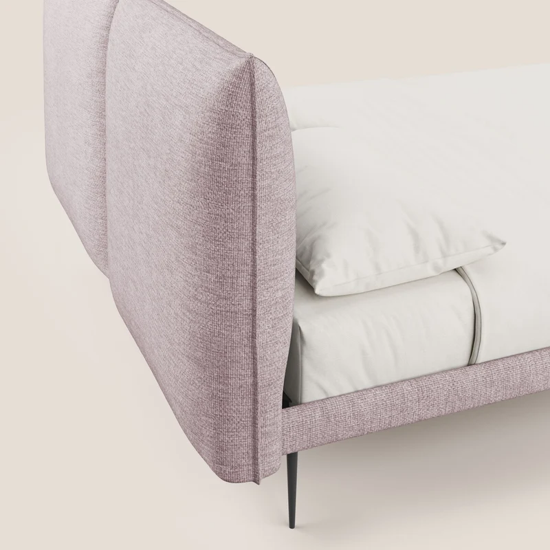 Jolie lit à double panneau et pieds hauts en métal en tissu détachable T18 rose