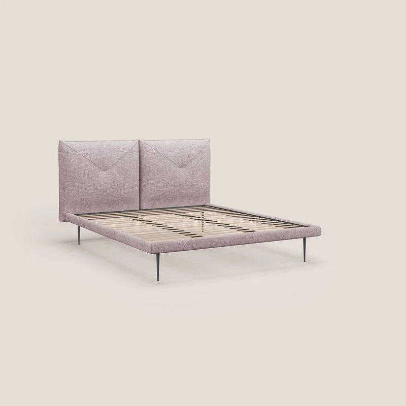 Jolie lit à double panneau et pieds hauts en métal en tissu détachable T18 rose