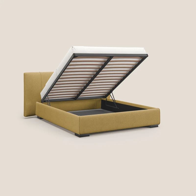 Omero lit avec coffre rembourré déhoussable en tissu flammé imperméable T14 jaune