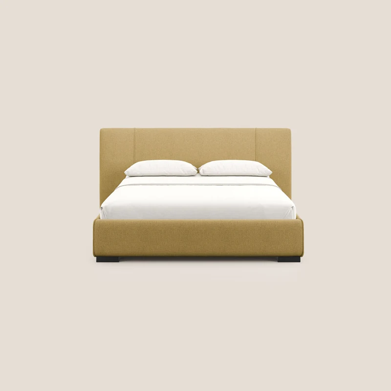 Omero lit avec coffre rembourré déhoussable en tissu flammé imperméable T14 jaune