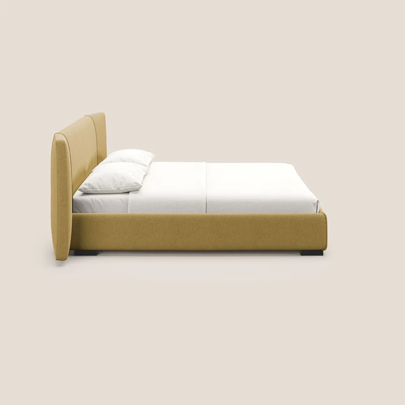 Omero lit avec coffre rembourré déhoussable en tissu flammé imperméable T14 jaune