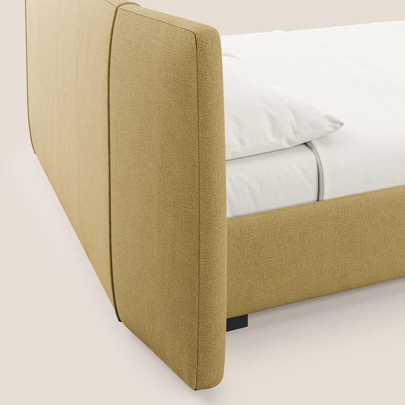 Omero lit avec coffre rembourré déhoussable en tissu flammé imperméable T14 jaune
