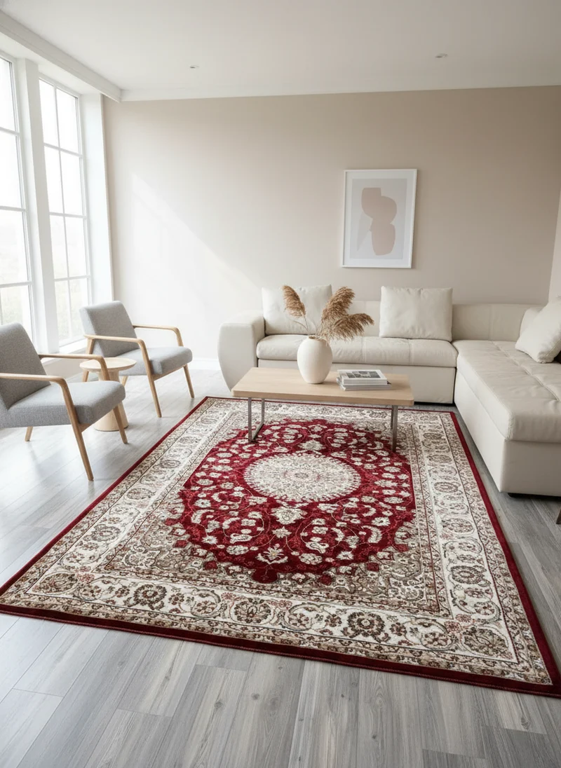 Tapis Dubai Merinos – Qualité Premium classique Rouge Médaillon orientale Vintage