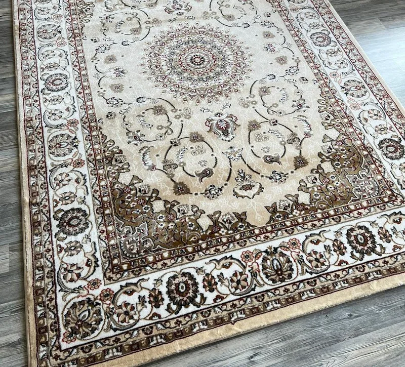 Tapis Dubai Merinos – Qualité Premium classique Beige Médaillon orientale