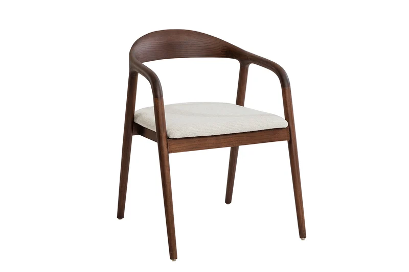 Chaise Clarisse en Bois de Frêne couleur Noyer Tissu Beige