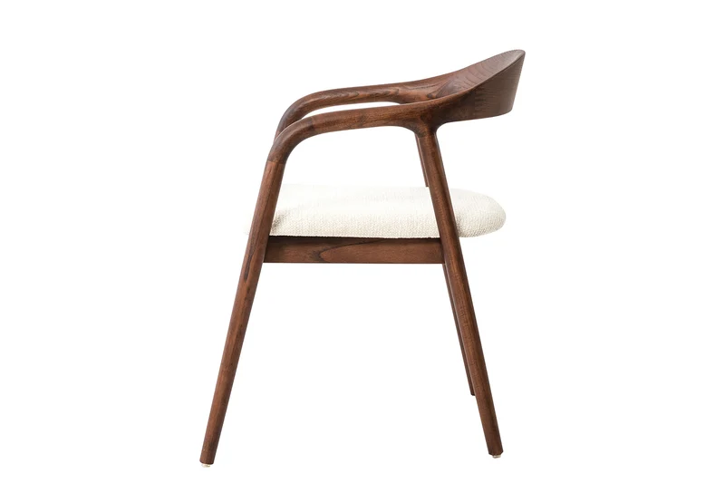 Chaise Clarisse en Bois de Frêne couleur Noyer Tissu Beige