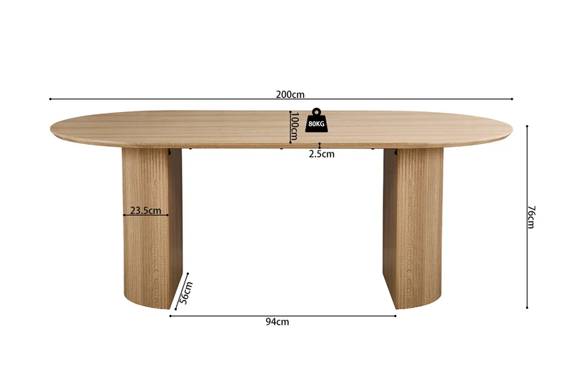 Table Lagos 200 cm Ovale Décor Chêne Naturel