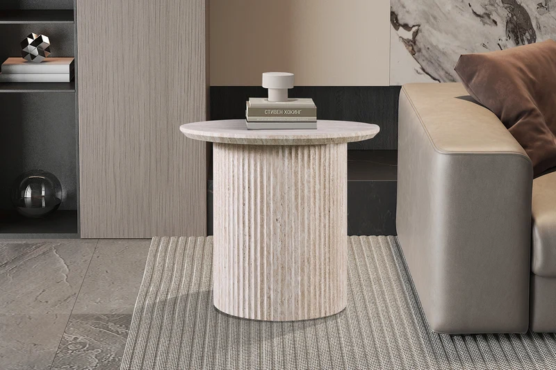 Table basse Lagos Ronde Décor Travertin Beige
