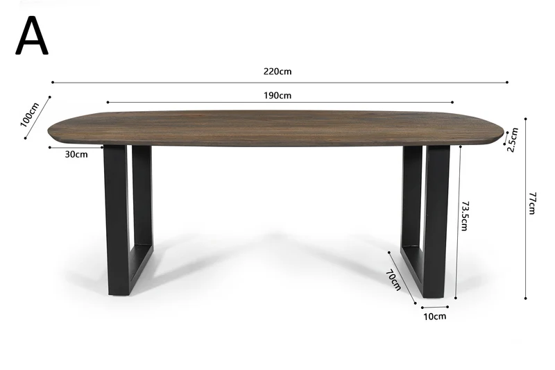 Table Tommy 220x100 cm Ovale Danoise Pied Bois de manguier Brun foncé