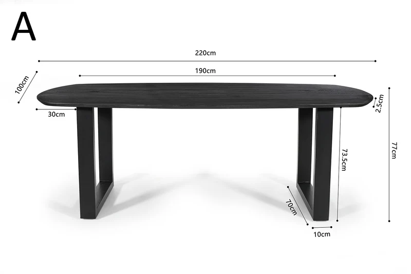 Table Tommy 220x100 cm Ovale Danoise Pied Bois de manguier Noir