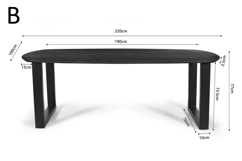 Table Tommy 220x100 cm Ovale Danoise Pied Bois de manguier Noir