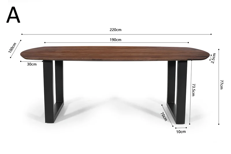 Table Tommy 220x100 cm Ovale Danoise Pied Bois de manguier Brun