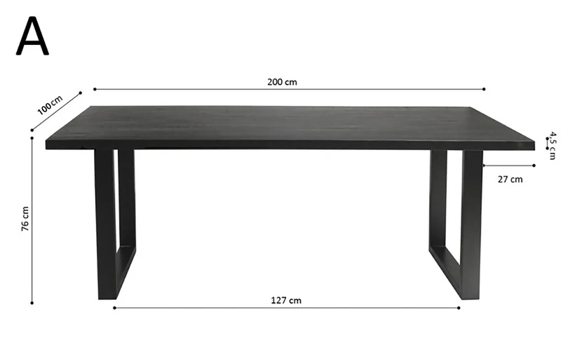 Table Nicola 200 cm Rectangulaire Bois de Manguier noir