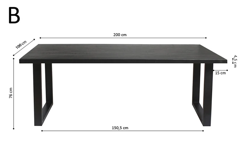 Table Nicola 200 cm Rectangulaire Bois de Manguier noir