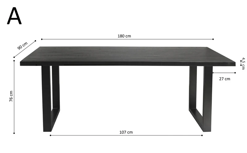 Table Nicola 180 cm Rectangulaire Bois de Manguier noir
