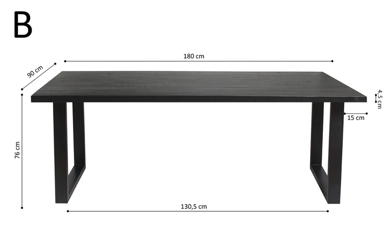 Table Nicola 180 cm Rectangulaire Bois de Manguier noir