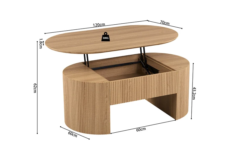 Table basse Lagos 120 cm Plateau relevable Décor Chêne Naturel