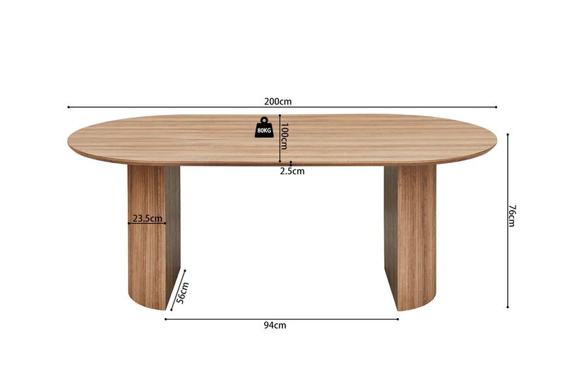 Table Lagos 200 cm Ovale Décor Chêne Vieilli