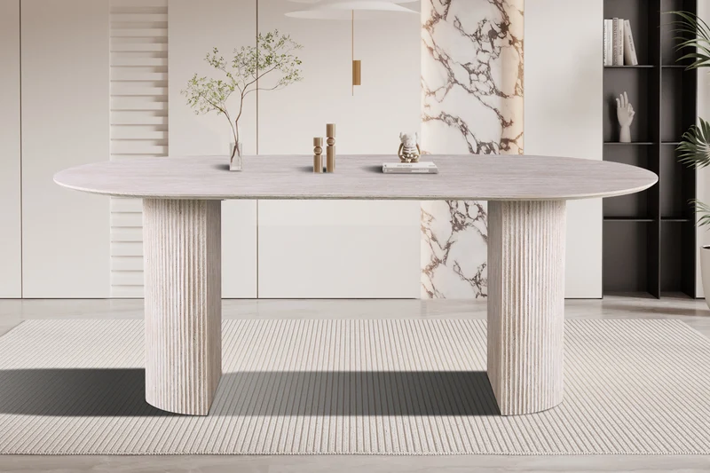 Table Lagos 200 cm Ovale Décor Travertin Beige