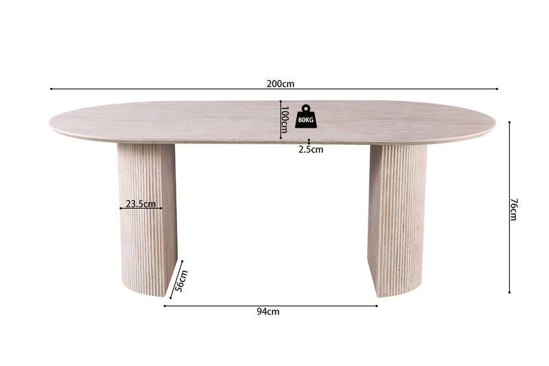 Table Lagos 200 cm Ovale Décor Travertin Beige