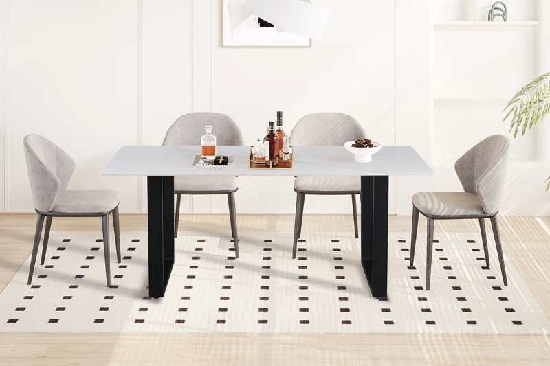 Table à manger Poseidon 180cm Pierre brillante rectangulaire blanc