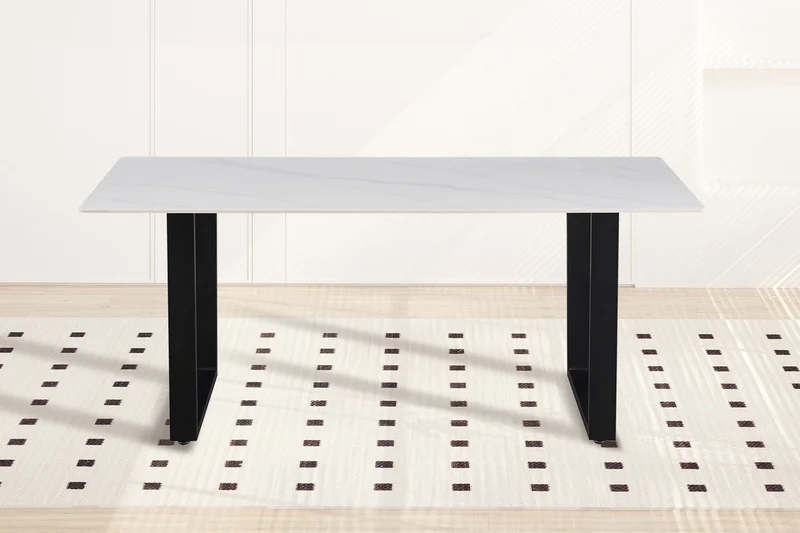 Table à manger Poseidon 180cm Pierre brillante rectangulaire blanc